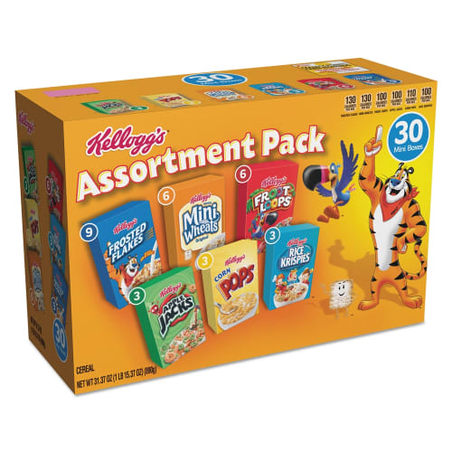 Kellogg's Assorted Breakfast Cereal Mini Boxes, 2.39 oz Box, 30/Carton